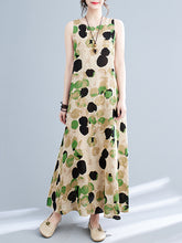 Printed Split-Joint Loose Sleeveless Round-neck Maxi Dresses